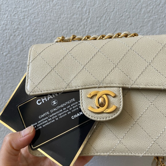 Chanel Vintage Caviar Beige Mini Square with 24K GHW - Picture 7 of 17